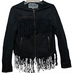 Ekana New York Y2K Gothic Studded Leather Fringe Jacket Cowgirl Streetwear Med